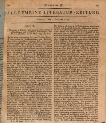 Allgemeine Literatur-Zeitung (Literarisches Zentralblatt für Deutschland) Montag 1. Februar 1796