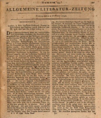 Allgemeine Literatur-Zeitung (Literarisches Zentralblatt für Deutschland) Montag 8. Februar 1796