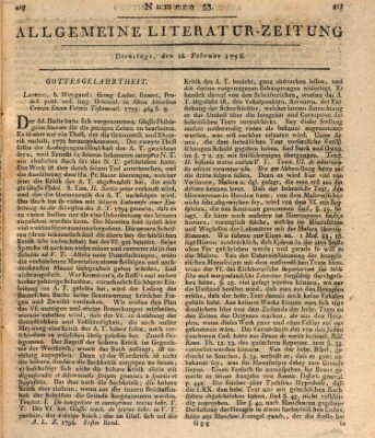 Allgemeine Literatur-Zeitung (Literarisches Zentralblatt für Deutschland) Dienstag 16. Februar 1796