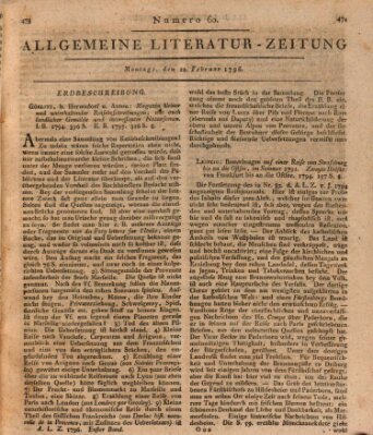 Allgemeine Literatur-Zeitung (Literarisches Zentralblatt für Deutschland) Montag 22. Februar 1796