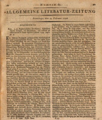 Allgemeine Literatur-Zeitung (Literarisches Zentralblatt für Deutschland) Dienstag 23. Februar 1796