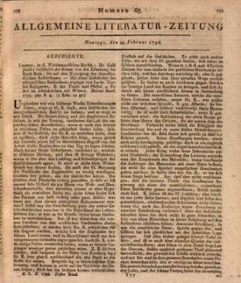 Allgemeine Literatur-Zeitung (Literarisches Zentralblatt für Deutschland) Montag 29. Februar 1796