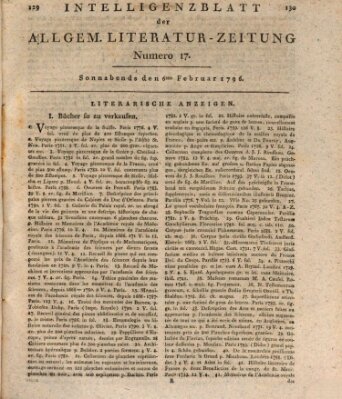 Allgemeine Literatur-Zeitung (Literarisches Zentralblatt für Deutschland) Samstag 6. Februar 1796