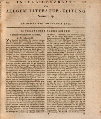 Allgemeine Literatur-Zeitung (Literarisches Zentralblatt für Deutschland) Mittwoch 10. Februar 1796