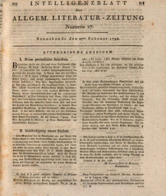 Allgemeine Literatur-Zeitung (Literarisches Zentralblatt für Deutschland) Samstag 27. Februar 1796