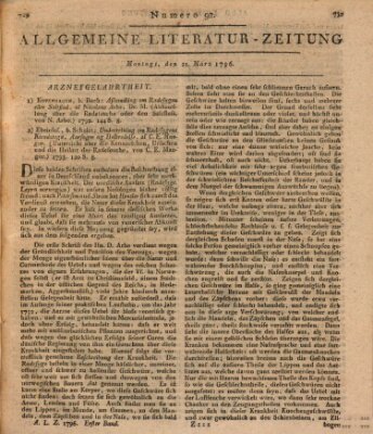 Allgemeine Literatur-Zeitung (Literarisches Zentralblatt für Deutschland) Montag 21. März 1796