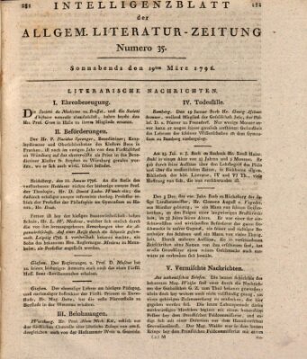 Allgemeine Literatur-Zeitung (Literarisches Zentralblatt für Deutschland) Samstag 19. März 1796