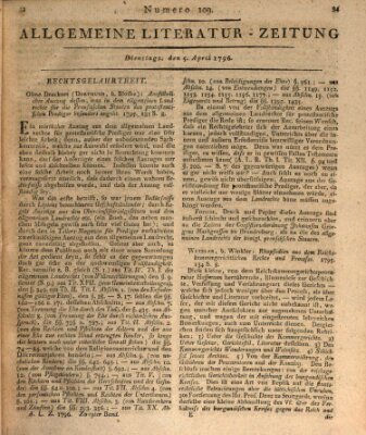 Allgemeine Literatur-Zeitung (Literarisches Zentralblatt für Deutschland) Dienstag 5. April 1796