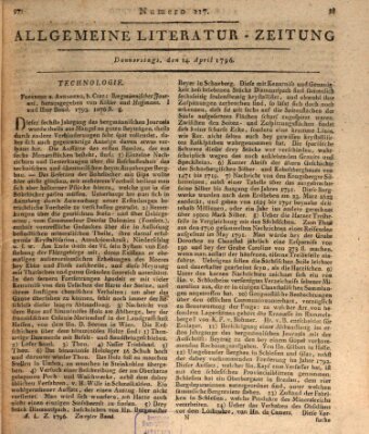 Allgemeine Literatur-Zeitung (Literarisches Zentralblatt für Deutschland) Donnerstag 14. April 1796