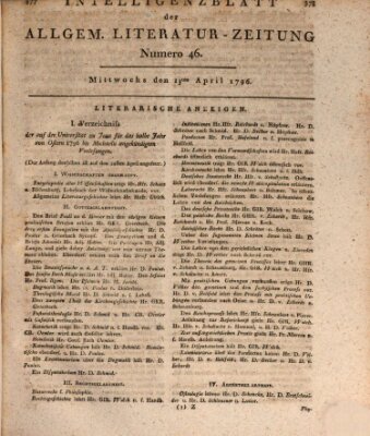 Allgemeine Literatur-Zeitung (Literarisches Zentralblatt für Deutschland) Mittwoch 13. April 1796