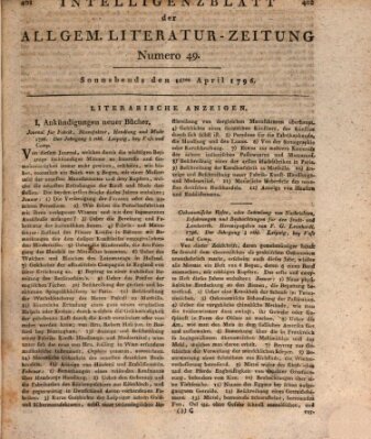 Allgemeine Literatur-Zeitung (Literarisches Zentralblatt für Deutschland) Samstag 16. April 1796