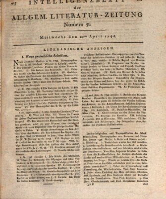 Allgemeine Literatur-Zeitung (Literarisches Zentralblatt für Deutschland) Mittwoch 20. April 1796