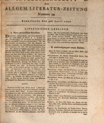 Allgemeine Literatur-Zeitung (Literarisches Zentralblatt für Deutschland) Samstag 30. April 1796