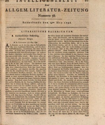 Allgemeine Literatur-Zeitung (Literarisches Zentralblatt für Deutschland) Samstag 14. Mai 1796