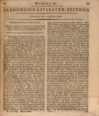 Allgemeine Literatur-Zeitung (Literarisches Zentralblatt für Deutschland) Dienstag 21. Juni 1796