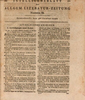 Allgemeine Literatur-Zeitung (Literarisches Zentralblatt für Deutschland) Samstag 4. Juni 1796