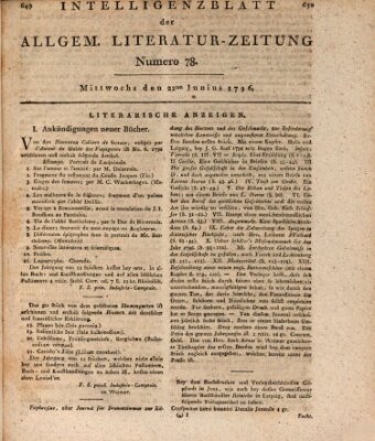 Allgemeine Literatur-Zeitung (Literarisches Zentralblatt für Deutschland) Mittwoch 22. Juni 1796