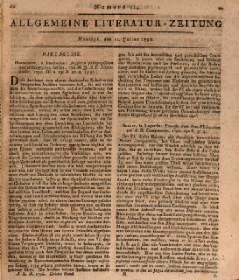 Allgemeine Literatur-Zeitung (Literarisches Zentralblatt für Deutschland) Montag 11. Juli 1796