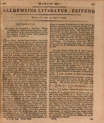 Allgemeine Literatur-Zeitung (Literarisches Zentralblatt für Deutschland) Mittwoch 17. August 1796