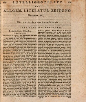 Allgemeine Literatur-Zeitung (Literarisches Zentralblatt für Deutschland) Mittwoch 17. August 1796