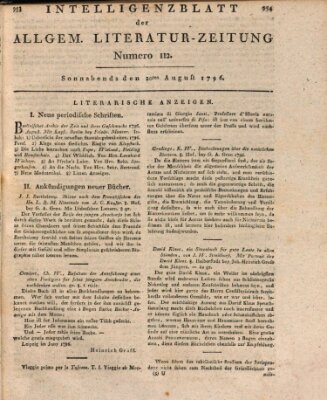 Allgemeine Literatur-Zeitung (Literarisches Zentralblatt für Deutschland) Samstag 20. August 1796