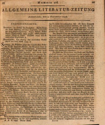 Allgemeine Literatur-Zeitung (Literarisches Zentralblatt für Deutschland) Samstag 3. September 1796