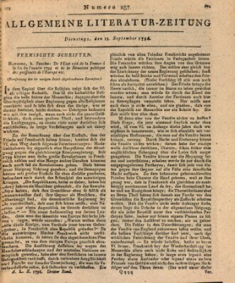 Allgemeine Literatur-Zeitung (Literarisches Zentralblatt für Deutschland) Dienstag 13. September 1796