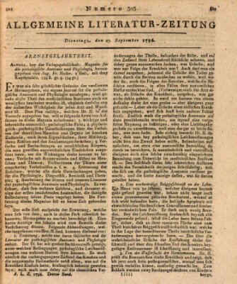 Allgemeine Literatur-Zeitung (Literarisches Zentralblatt für Deutschland) Dienstag 27. September 1796