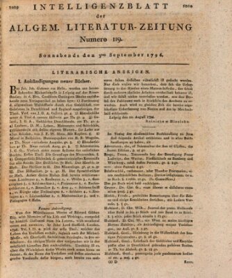 Allgemeine Literatur-Zeitung (Literarisches Zentralblatt für Deutschland) Samstag 3. September 1796