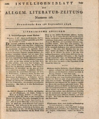 Allgemeine Literatur-Zeitung (Literarisches Zentralblatt für Deutschland) Samstag 17. September 1796