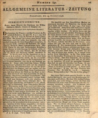 Allgemeine Literatur-Zeitung (Literarisches Zentralblatt für Deutschland) Samstag 29. Oktober 1796