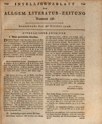 Allgemeine Literatur-Zeitung (Literarisches Zentralblatt für Deutschland) Samstag 8. Oktober 1796