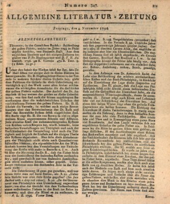 Allgemeine Literatur-Zeitung (Literarisches Zentralblatt für Deutschland) Freitag 4. November 1796