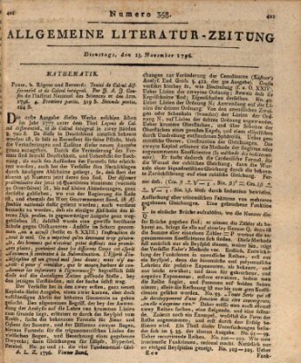 Allgemeine Literatur-Zeitung (Literarisches Zentralblatt für Deutschland) Dienstag 15. November 1796