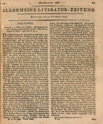 Allgemeine Literatur-Zeitung (Literarisches Zentralblatt für Deutschland) Mittwoch 23. November 1796