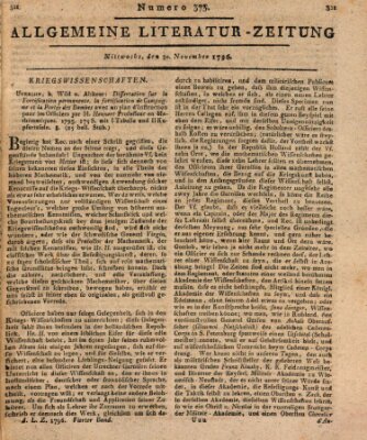 Allgemeine Literatur-Zeitung (Literarisches Zentralblatt für Deutschland) Mittwoch 30. November 1796