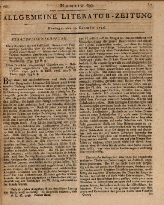 Allgemeine Literatur-Zeitung (Literarisches Zentralblatt für Deutschland) Montag 19. Dezember 1796