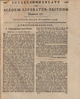 Allgemeine Literatur-Zeitung (Literarisches Zentralblatt für Deutschland) Samstag 31. Dezember 1796