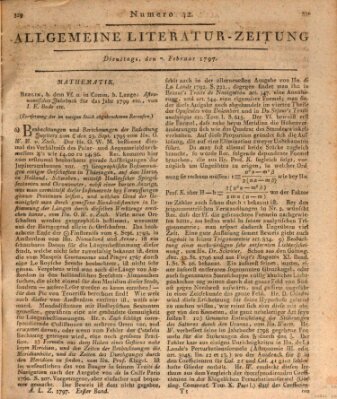 Allgemeine Literatur-Zeitung (Literarisches Zentralblatt für Deutschland) Dienstag 7. Februar 1797