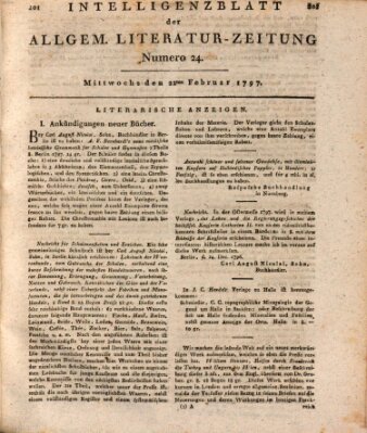 Allgemeine Literatur-Zeitung (Literarisches Zentralblatt für Deutschland) Mittwoch 22. Februar 1797