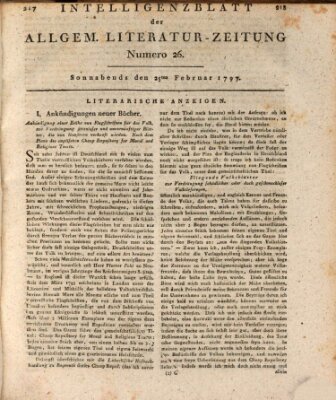 Allgemeine Literatur-Zeitung (Literarisches Zentralblatt für Deutschland) Samstag 25. Februar 1797