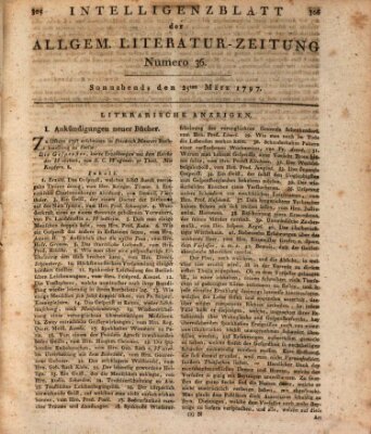 Allgemeine Literatur-Zeitung (Literarisches Zentralblatt für Deutschland) Samstag 25. März 1797