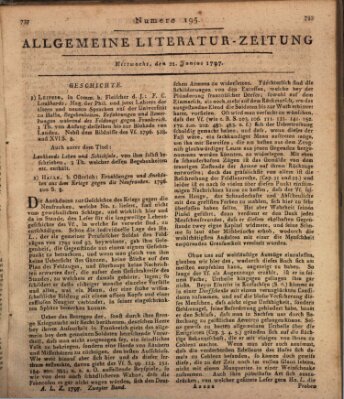 Allgemeine Literatur-Zeitung (Literarisches Zentralblatt für Deutschland) Mittwoch 21. Juni 1797