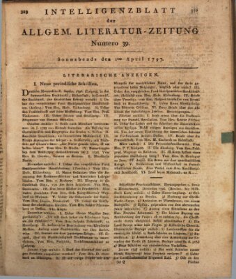 Allgemeine Literatur-Zeitung (Literarisches Zentralblatt für Deutschland) Samstag 1. April 1797