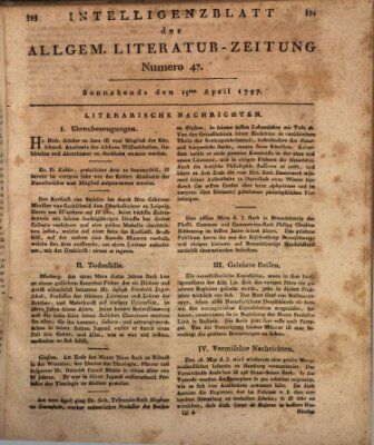 Allgemeine Literatur-Zeitung (Literarisches Zentralblatt für Deutschland) Samstag 15. April 1797