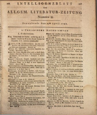 Allgemeine Literatur-Zeitung (Literarisches Zentralblatt für Deutschland) Samstag 29. April 1797