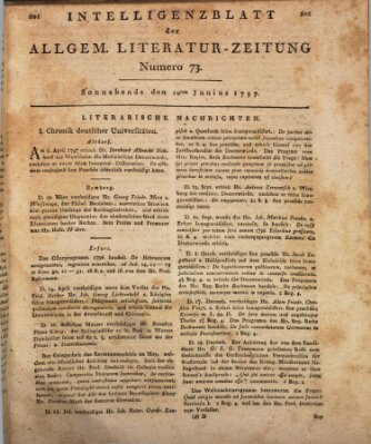 Allgemeine Literatur-Zeitung (Literarisches Zentralblatt für Deutschland) Samstag 10. Juni 1797