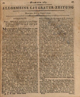 Allgemeine Literatur-Zeitung (Literarisches Zentralblatt für Deutschland) Montag 21. August 1797