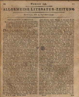 Allgemeine Literatur-Zeitung (Literarisches Zentralblatt für Deutschland) Dienstag 19. September 1797