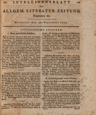 Allgemeine Literatur-Zeitung (Literarisches Zentralblatt für Deutschland) Mittwoch 13. September 1797